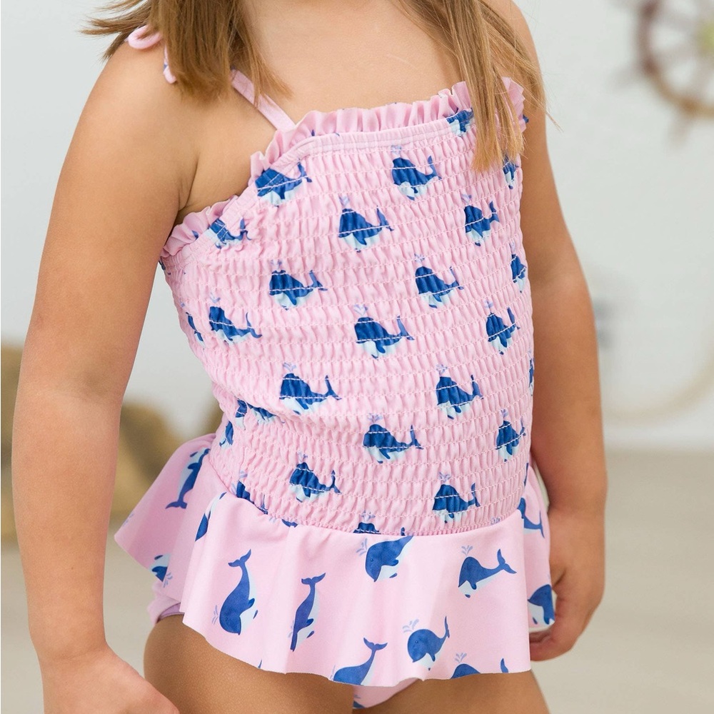Rufflebutts Pink Whale Ruched One Piece Swimsuit 4T